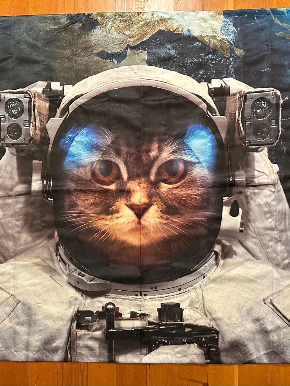 Space Cat Tapestry, Astronaut Cosmonaut space Suit Kitty wall tapestry poster